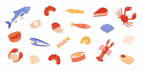 Seafood And Marine Life Illustration With Flat Design Elements © Ajay