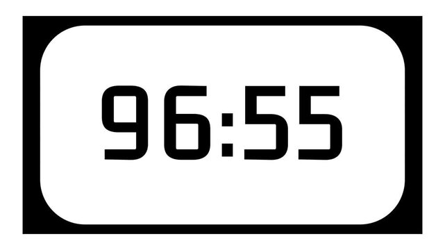 Countdown timer from 97 minute to 96 minute on white background and rounded black frame ideal for presentations, classrooms, and productivity projects