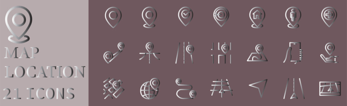 Map and location icon set. Navigation, GPS, direction, travel, route, destination, road, navigator icon