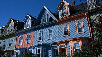 Obraz premium Duplex house roofs feature gabled dormers in Boston, Massachusetts.