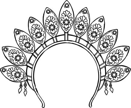 Traditional Bugis Makassar Ethnic Headband Line Art Illustration with Floral Ornament