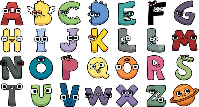 cute cartoon alphabet letters colorful vector set for kids