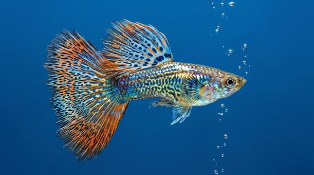 Beautiful Colorful Guppy Fish Swimming in Clear Water