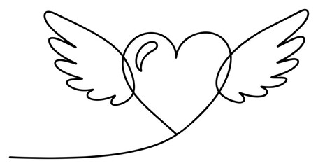 Heart with wings in continuous one line art style, minimalist flying heart illustration for freedom and love © ----WWWLINE----