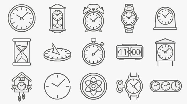 Dynamic Collection of Monochromatic Line Drawn Timekeeping Devices and Clocks for Design Projects