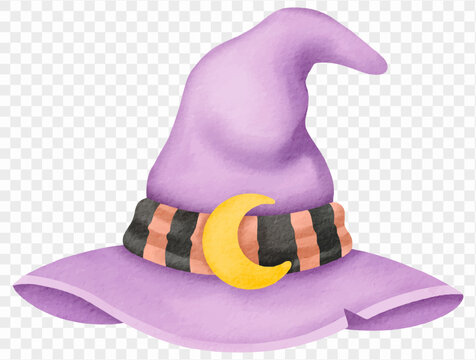 Watercolor purple witch hat Halloween illustration Vector.