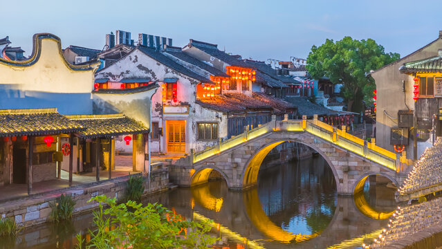 Scenic view of Xitang ancient water town in Jiashan County, Zhejiang, China