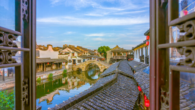 Scenic view of Xitang ancient water town in Jiashan County, Zhejiang, China