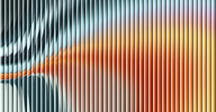 Abstract 3D render featuring vertical stripes and a warm orange light wave for a modern tech background