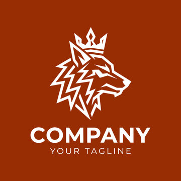Crowned wolf head line art logo