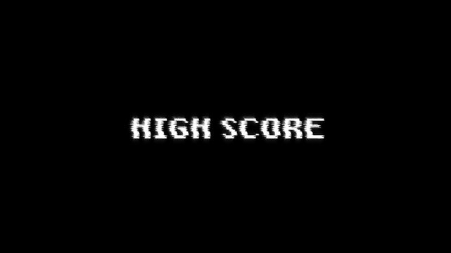 high score text with glitch background Concept for animated video game screen. text high score looped glitch animation gaming effects 4k animation