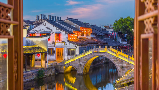 Scenic view of Xitang ancient water town in Jiashan County, Zhejiang, China