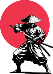 Obraz premium samurai con cappello di paglia