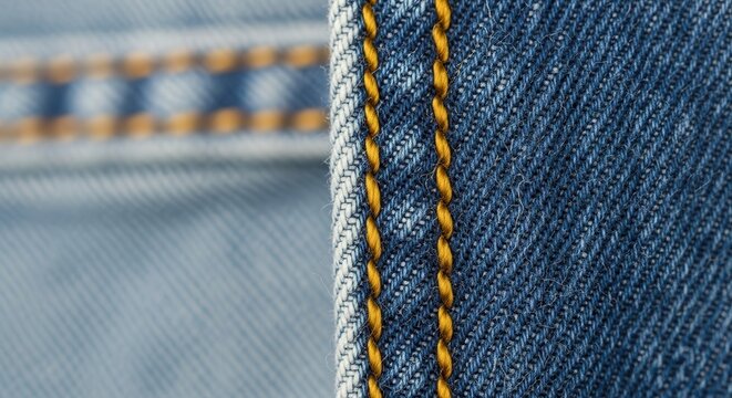 denim fabric texture with yellow thread