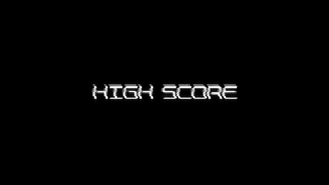 high score text with glitch background Concept for animated video game screen. text high score looped glitch animation gaming effects 4k animation