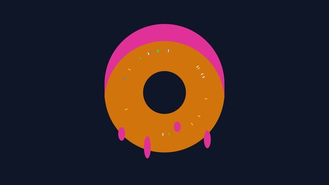 Animated donut with pink glaze drip motion on dark animation 4k background, doughnut motion pink