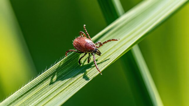 Tick Climbing Along Blade of Grass