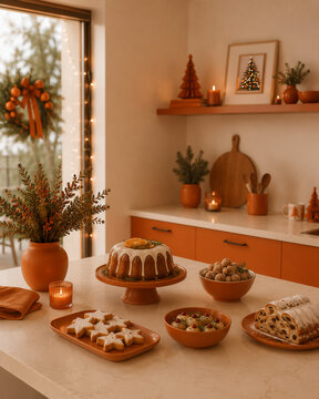 Cozinha Natal em tons de laranja minimalista