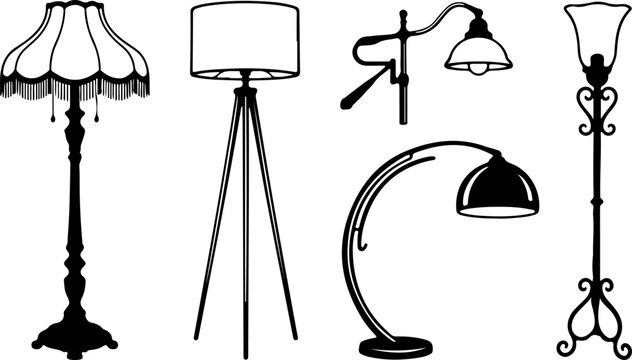 vintage and modern floor lamp silhouette vector collection