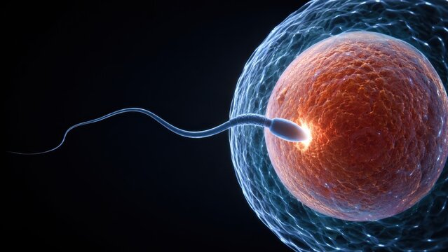 3D visualization of sperm cell fertilizing human egg