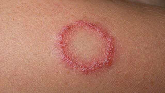 Ringworm fungal infection with circular rash on skin