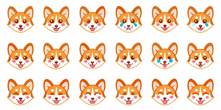 Corgi dog face expressions vector illustrations on a white background
