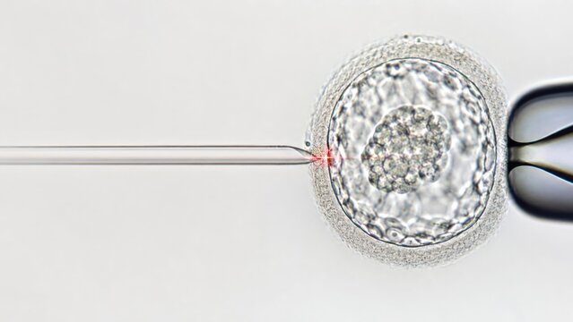 Embryologist performing laser assisted hatching on blastocyst