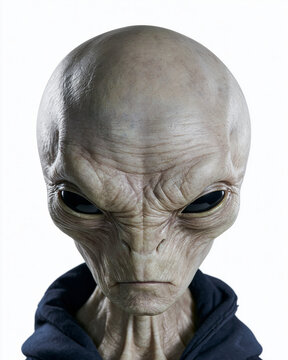 Serious Elder Grey Alien Portrait Closeup