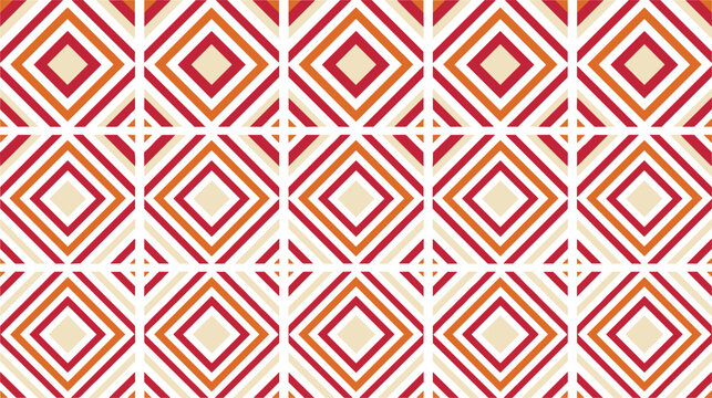 Geometric seamless pattern with repeating diamond shapes in red orange and cream colors