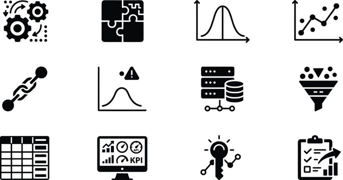 Data Science and Statistical Analysis Icon Set with Database Storage Regression Graph and Information Insight Symbols vector design
