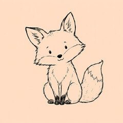 Fototapeta premium A charming black and white line drawing of a friendly fox, perfect for children's illustrations or graphic design projects.