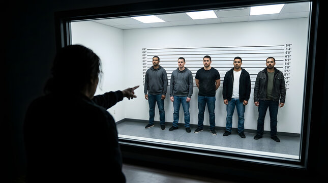 Witness points at suspect in police lineup.