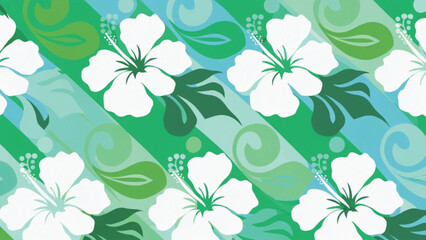 Fototapeta premium Seamless tropical Hawaiian floral pattern featuring white hibiscus flowers vector background 