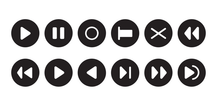 Professional video and audio recording interface icons set for multimedia production software design.