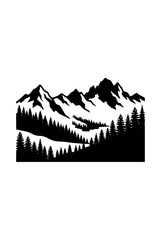 Fototapeta premium Mountain Range and Pine Forest Silhouette Nature Landscape Illustration