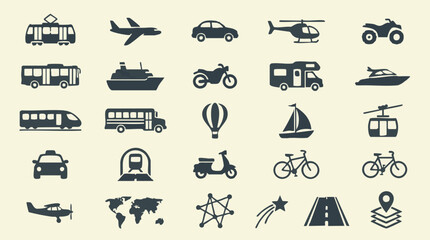 Transportation and Travel Icons Set with Various Vehicles and Symbols © Tahphoto