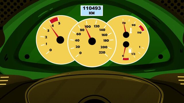 Vector Car Dashboard Instrument Cluster with Speedometer and Low Fuel Animation
