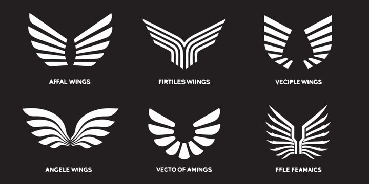 Wing Icons Collection White Vector Illustrations On Dark Background