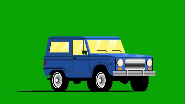 Classic Blue SUV Car with Light Shine Glint Effect on Green Screen Animation