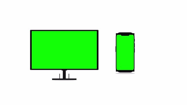 LCD display with smartphone green screen mockup animation, TV and mobile phone dual screen motion graphics with alpha channel, transparent background for multi device presentation