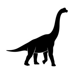 Black silhouette of a long neck dinosaur on white background 1. © Maulana
