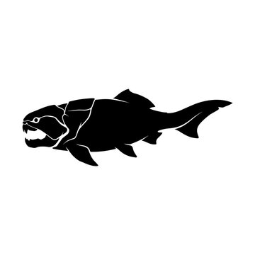 Black Silhouette Illustration of a Prehistoric Dunkleosteus Fish.
