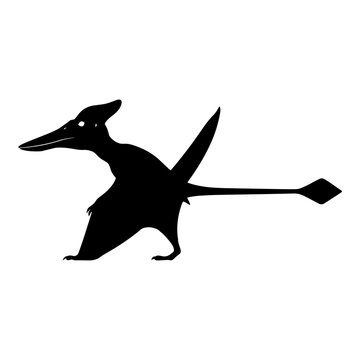 Black silhouette of a flying reptile pterosaur on white background.