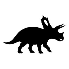 Black silhouette of a triceratops dinosaur on a white background. © Maulana