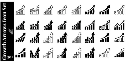 Fototapeta premium Collection of growth arrow icons for business reports and halloween themed marketing graphics in black and white style