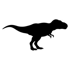 Black silhouette of a Tyrannosaurus Rex dinosaur isolated on white background. © Maulana