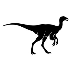 Fototapeta premium Black silhouette of a velociraptor dinosaur on white background.