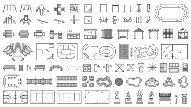 Architectural Park and Recreation CAD Symbols Collection for Landscape Design Vector