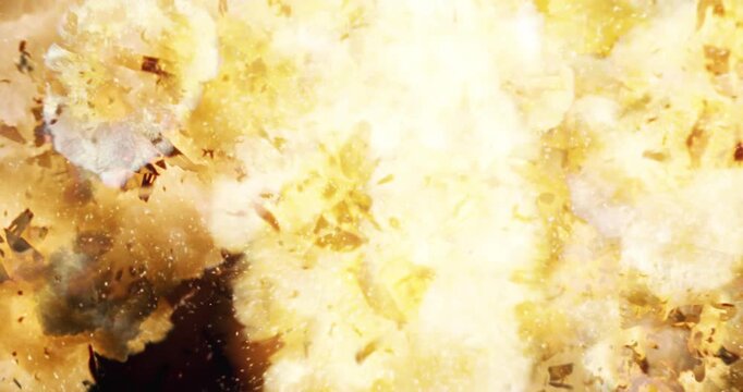 Powerful fire detonation creating sparks debris and dark smoke. 4K VFX Stock Footage Element.