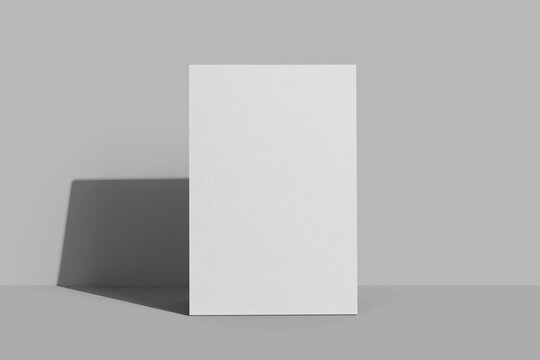 white blank 4x6 inch vertical standing table tent menu with hard shadows studio lighting realistic mockup 3d render front view